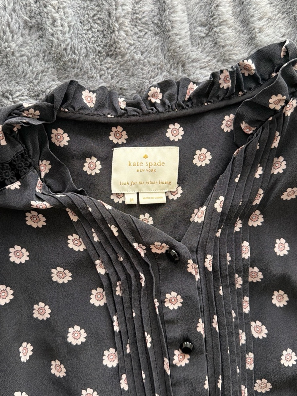 kate spade Black Floral Pintuck Long-Sleeve Dress - Picture 2 of 3